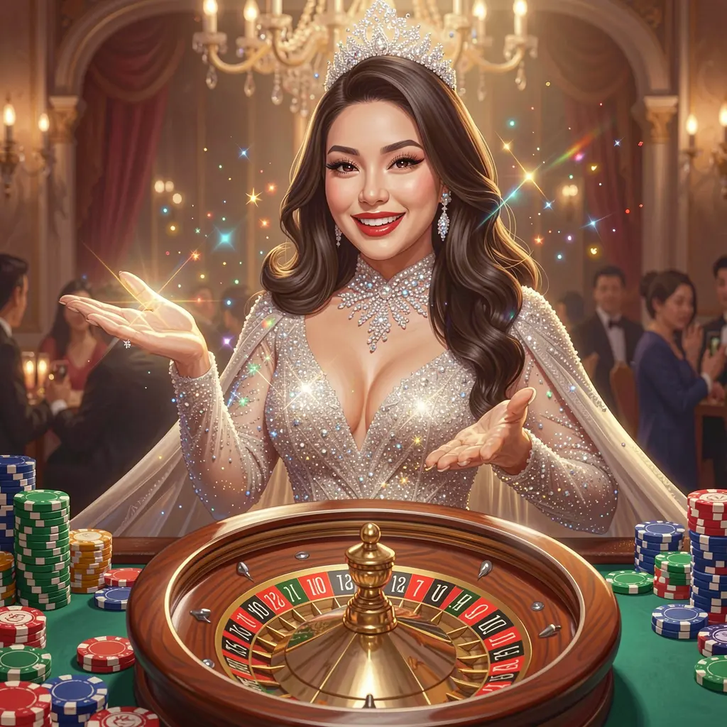 Elegant CK789 casino hostess welcoming players in a luxurious atmosphere with glowing roulette elements and a seamless login experience for Indonesia